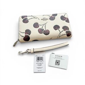 NWT Coach Cherry Print Zip Around Leather Wallet Chalk Multi CDE92